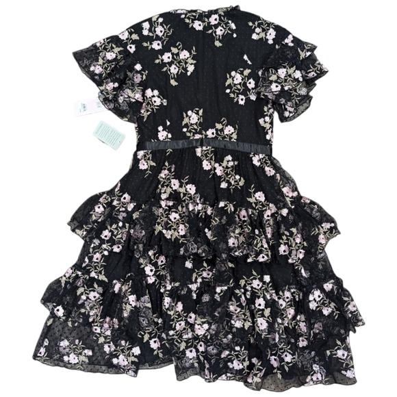 NWT Rachel Parcell Embroidered Tiered Mesh Flutter Sleeve Midi Dress Black M - Picture 6 of 9